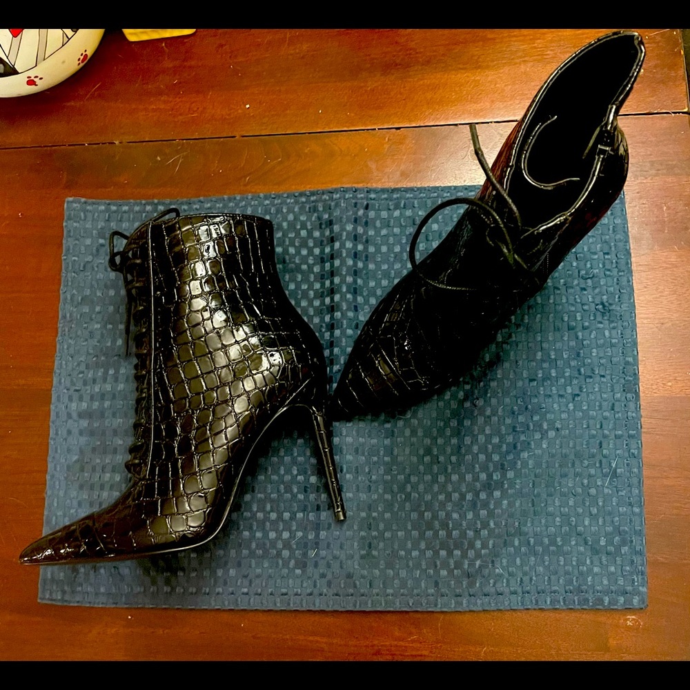 Aldo Patent Leather faux snakeskin high heel ankle bootie…worn once